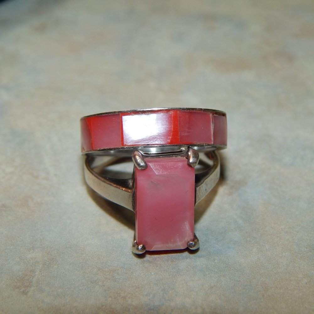 Two for One Pink Abalone Rings The Rectangle Stone is 925 Silver - Picture 3 of 9